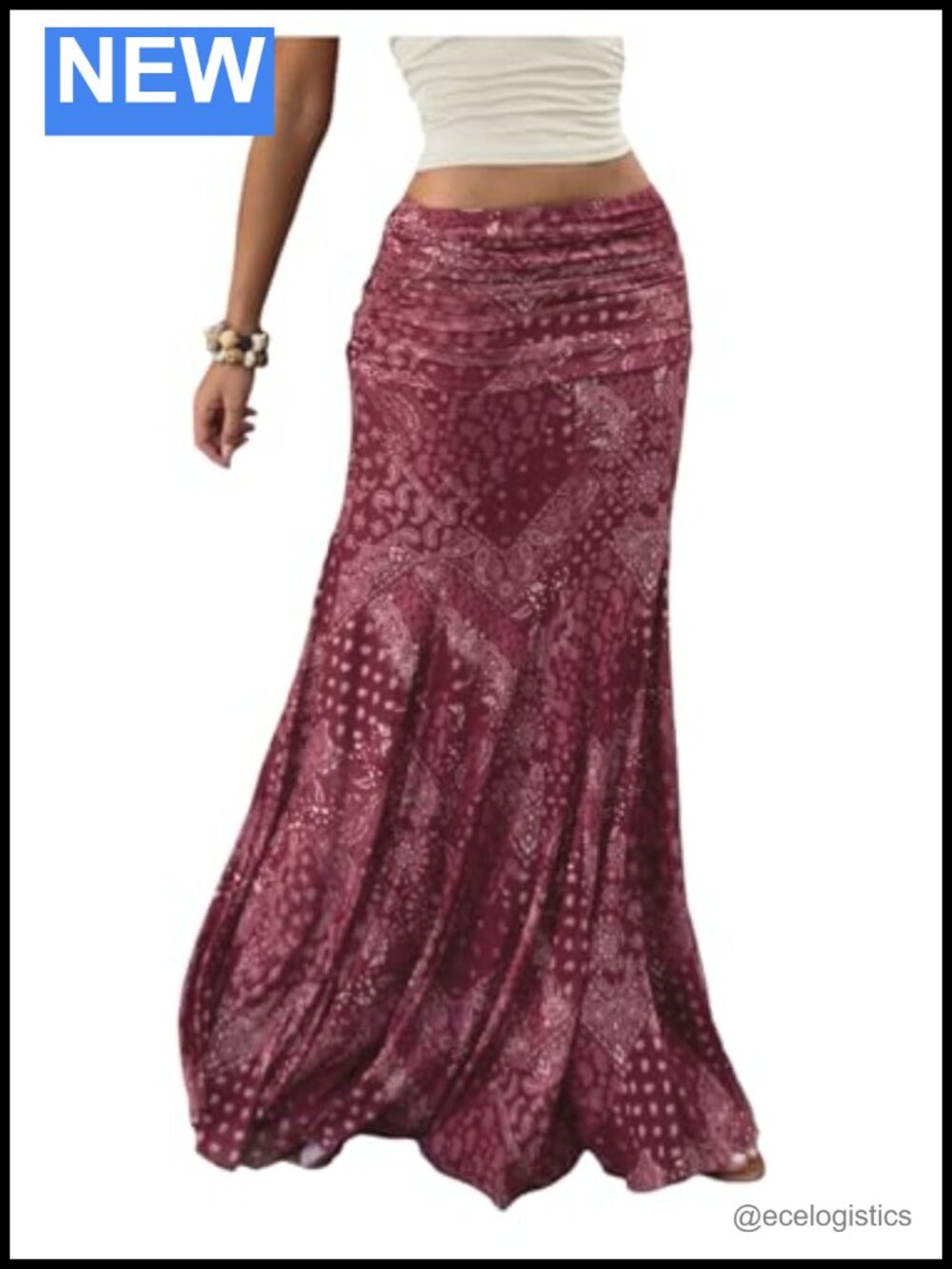 Boho Mesh Maxi Skirt Ruched Low Rise Fishtail Women Summer